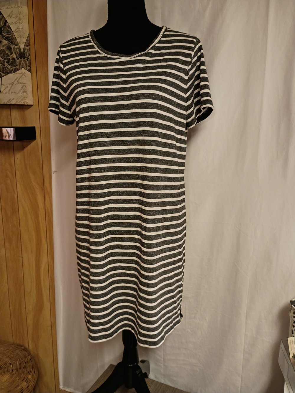 Sonoma Black and White Striped Short Sleeve Dress